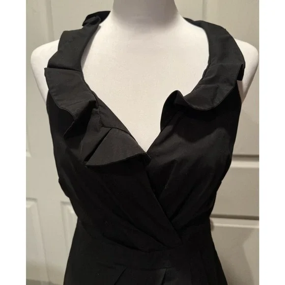 J.CREW Women’s 2 Black Ruffle Criss Cross Front Cotton Dress Black Classic Zip - Picture 4 of 7